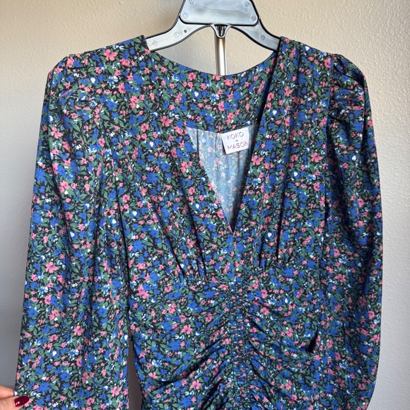 KOKO + MASON ​Floral Ruched Long Sleeve Mini Dress Sz S - Picture 8 of 11